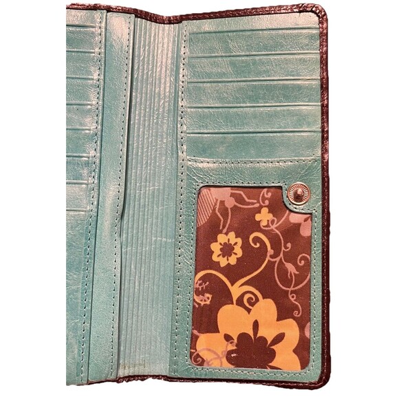 Pardo & Negro Genuine Leather Women's Wallet Brown with Turquoise Organizer GUC - Picture 6 of 16